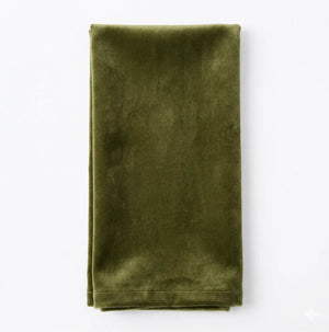 The Charlotte Avocado Velvet napkin, elegantly folded and made from luxurious velvet, is showcased on a white background.