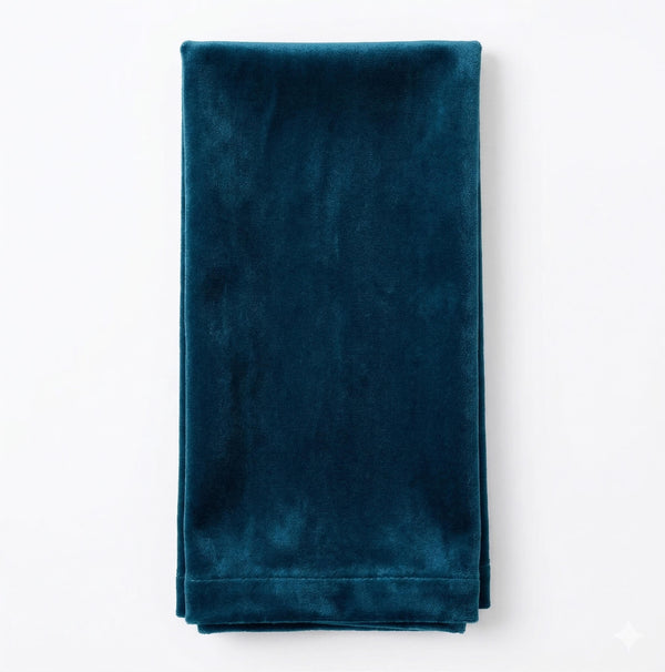The Charlotte Blue Velvet napkin, neatly folded in a rectangle, rests on a plain white background.