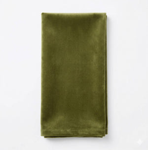A neatly folded, rectangular Charlotte Green Velvet napkin is placed on a plain white background.