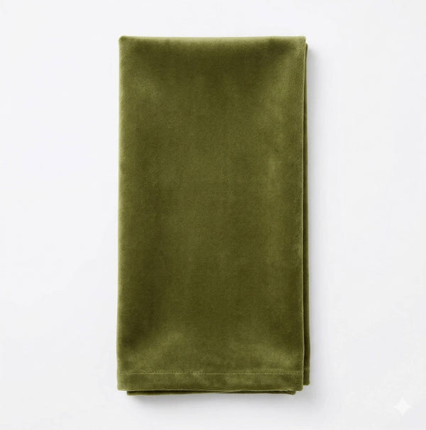 A neatly folded, rectangular Charlotte Green Velvet napkin is placed on a plain white background.