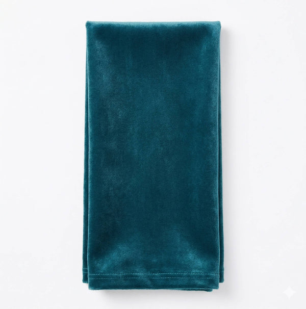 A neatly folded Charlotte Sea Green Velvet napkin is displayed on a plain white background.