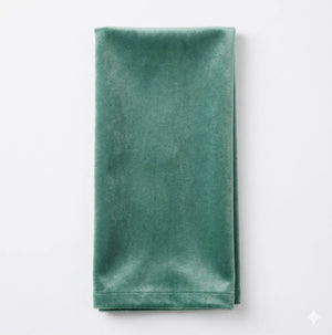 Charlotte Soft Green Velvet napkin, elegantly folded, shown on a plain white background.