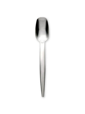 A shiny, silver spoon from the Bold Cutlery Range, with a rounded bowl and straight handle, is displayed on a plain white background‚Äîideal for luxury events or modern design settings.