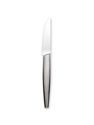 A stainless steel table knife from the Bold Cutlery Range with a smooth, shiny handle and gently curved blade, shown vertically on a plain white background‚Äîperfect for luxury events.