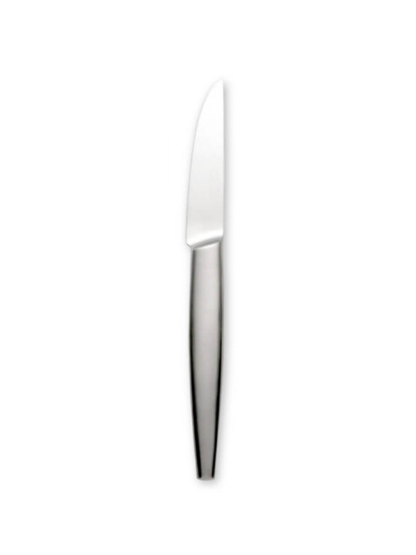 A stainless steel table knife from the Bold Cutlery Range with a smooth, shiny handle and gently curved blade, shown vertically on a plain white background‚Äîperfect for luxury events.