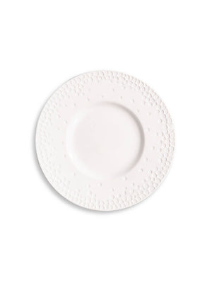A white ceramic plate from the Dotty Plate Range, featuring an embossed dot pattern around the rim and modern design, shown from above against a plain white background.