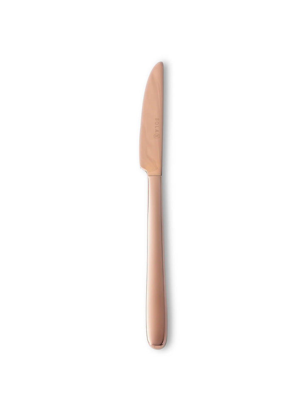 Six pieces from the Mico Copper Cutlery Range—two forks, two knives, a tablespoon, and a teaspoon—are arranged side by side on a white background.