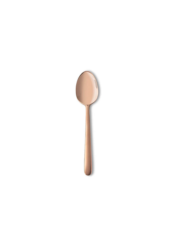 A single spoon from the Mico Copper Cutlery Range, featuring a minimalist rose gold finish, is centered on a plain white background.