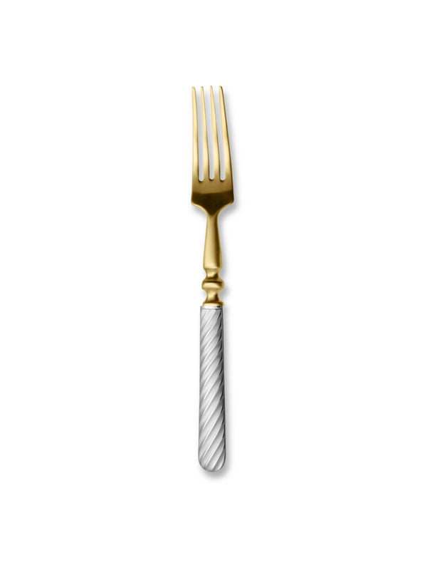 The Sefton Cutlery Range features a fork with a gold-toned head and an ornate silver handle with diagonal stripes, shown against a plain white background.