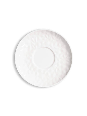 A white ceramic saucer from the Sky Plate Range, featuring a subtle rim texture, is shown from above on a plain white background—ideal for fans of modern dinnerware.