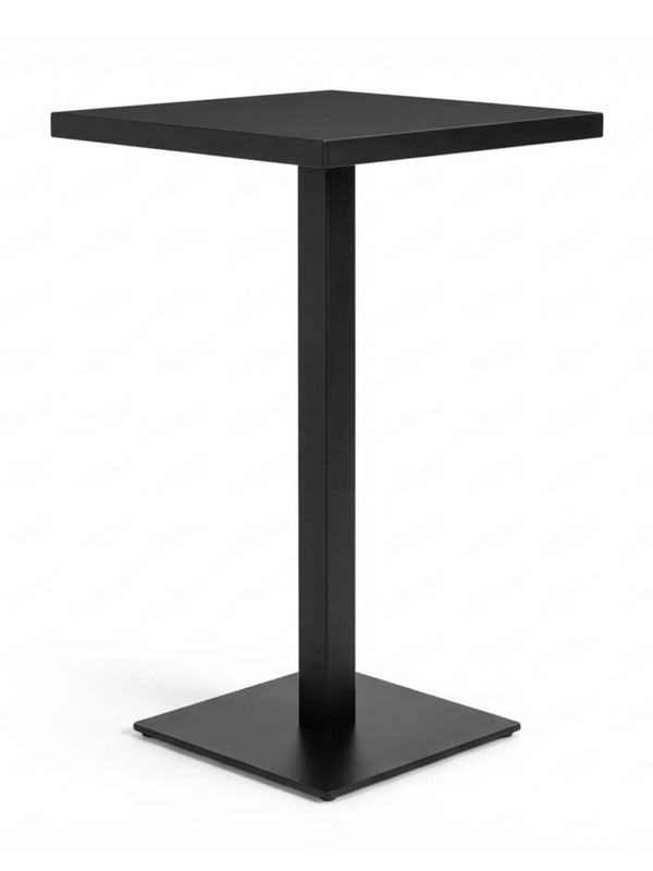 The Reflection Table Collection features a black square pedestal table with a flat top, central support, and square base—perfect for customizable bar setups or event bar hire—displayed against a plain white background.
