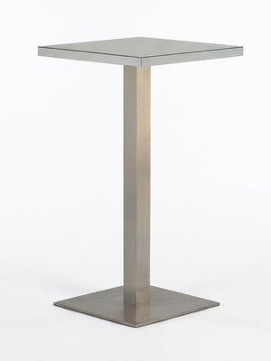 Part of the Reflection Table Collection, this modern square metal pedestal table features a flat top, central support, and brushed metallic finish—perfect as customisable event bar furniture with a sleek, minimalist style.