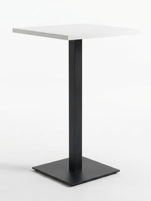 The Reflection Table Collection features a modern, minimalist square table with a white top and black metal pedestal base—ideal for customisable bar furniture or event bar hire—shown on a plain white background.