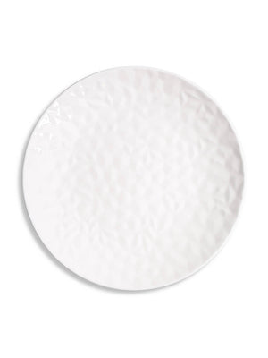The Sky Charger Plate is a round white ceramic plate with a subtle textured geometric pattern, ideal as a modern charger plate for luxury wedding tableware. Photographed against a plain white background.