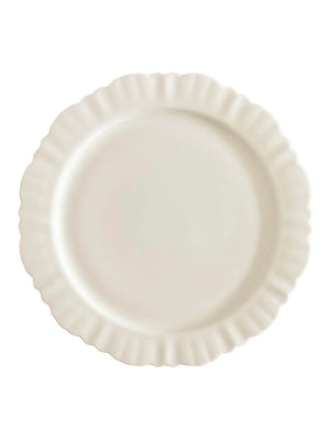 The Sophia Charger Plate features a plain white design with a scalloped, wavy edge, shown from above on a white background—ideal for elegant tableware or wedding table settings.