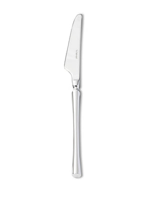 A single butter knife from the Emre Cutlery Range, crafted from stainless steel with a smooth curved blade and rounded handle, embodies modern tableware elegance against a white background.