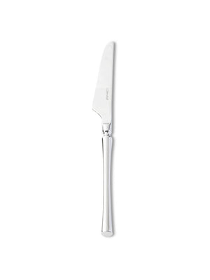 A stainless steel cheese knife from the Emre Cutlery Range, featuring a curved blade and polished rounded handle, showcases modern tableware style on a plain white background.
